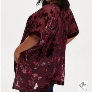 TORRID Floral Burgundy Burnout Kimono.  Size 2. New without tags. Beautiful